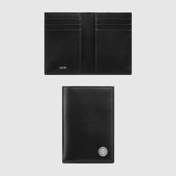 디올 가죽 CD Button 로고 더블 폴딩 카드지갑 2LEBH - 허시백
